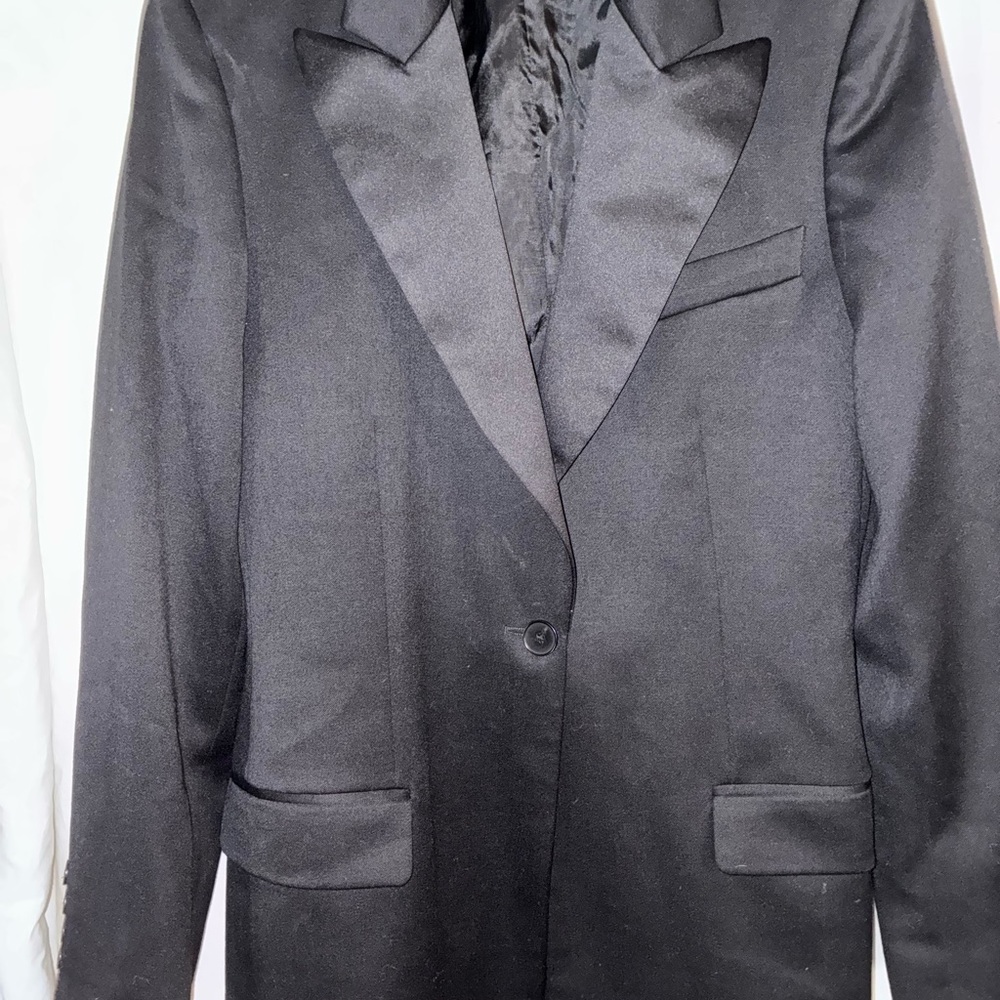 Calvin Klein Tuxedo Satin Wool Button Front Blazer Jacket Coat Black Size 8 - Picture 9 of 11